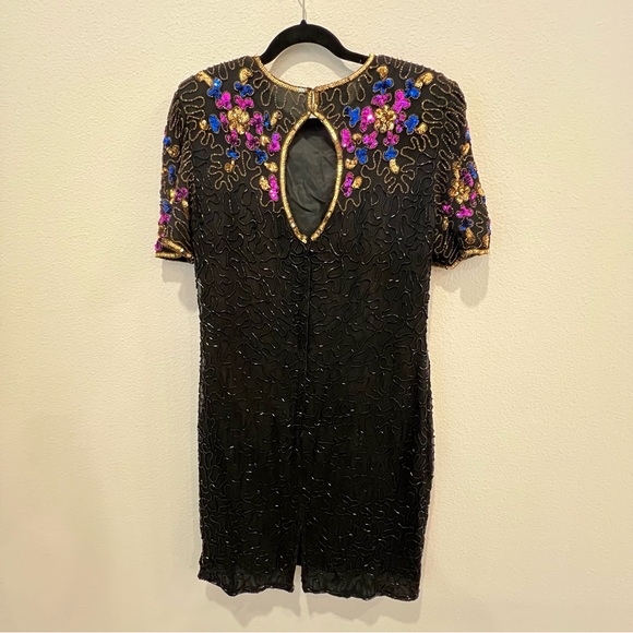 Vtg Sténay Black Gold Beaded Sequin Trophy Dress Silk India Size Xl Holidays - Picture 10 of 16